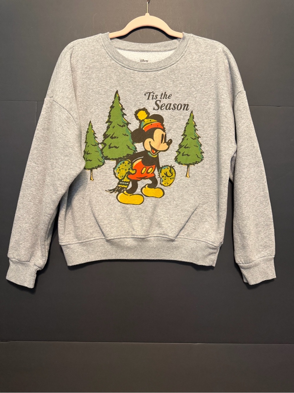 Disney Gray Mickey Mouse Flocked Logo Sweatshirt
